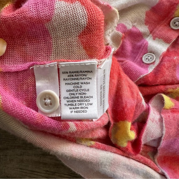 Loft Floral button front V neck cardigan sweater Pink orange tan yellow - Picture 5 of 10